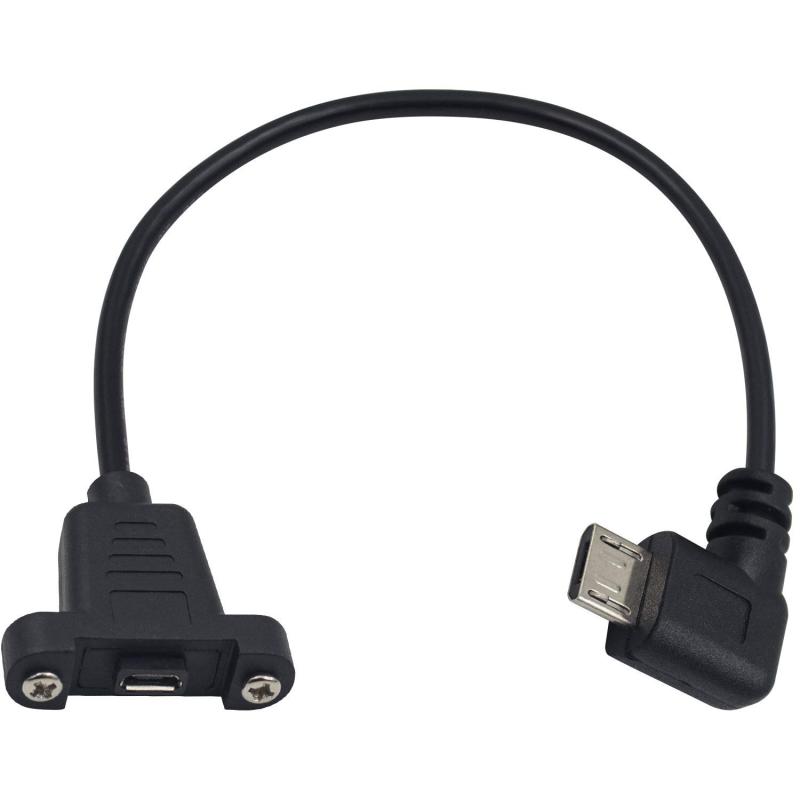 乐天商城 - Poyiccot Micro USB延長ケーブル5ピン micro-B オス-メス 延長ケーブル90度 L型マイクロusb 延長アダプター パネルネジ穴付き（右向キ）