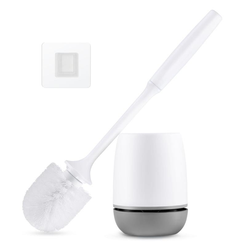 VANZAVANZU ブラック トイレ掃除 ブラシ ケース付き トイレブラシ 強力清潔 プラスチック毛 便器のフチ裏まで届く 通気構造 お手入れ簡単 速乾設計 壁掛け＆床置き対応 省スペース おしゃれ