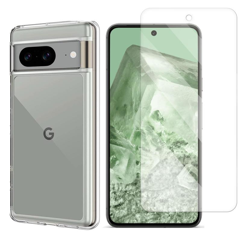 Rakuten - 【1+1】 for Google Pixel 8 ガラスフィルム+ケース クリア ガラスフィルム 柔軟 ギアクオスセンス 耐衝撃 ガラスフイルム保護付き 落下防止 専用保護 散熱加工 全透明 軽量 高透過率 気泡ゼロ 指