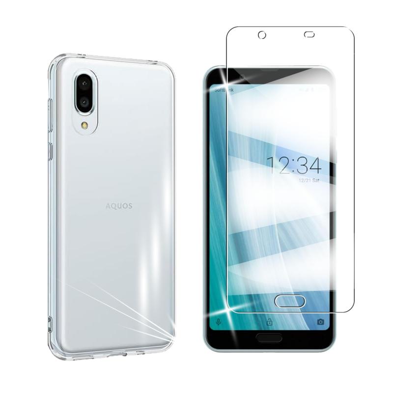 乐天商城 - 【1+1】 for AQUOS sense3 plus SHV46 / SH-RM11 ガラスフィルム+ケース クリア ガラスフィルム 柔軟 ギアクオスセンス 耐衝撃 ガラスフイルム保護付き 落下防止 専用保護 散熱加工 全透明 軽量 高透過