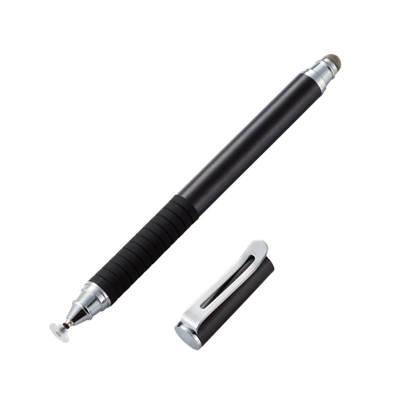 エレコム タッチペン スタイラスペン 【iPad/iPhone/Android スマホ・タブレット各種対応】 2WAYモデル 導電繊維 & ディスク 交換ペン先付 ブラック PWTP2WY01BK