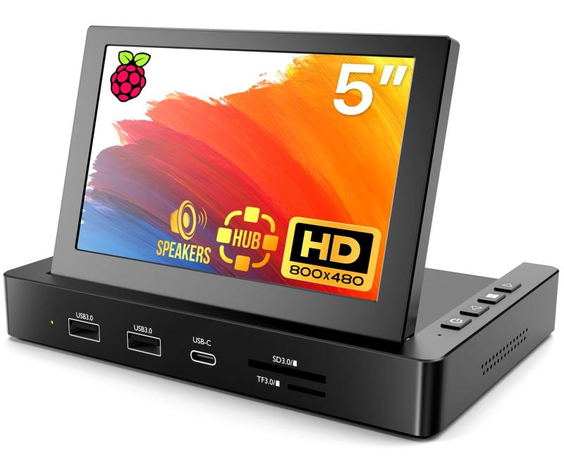 ROADOM Raspberry Pi用モニター ケース付き IPSパネル 1024X600 タッチモニター 178°全視野 モバイルモニター スピーカー内蔵 小型モニター ラップトップ/PC/Raspberry Pi 4/3/2/1 Xbox PS4/