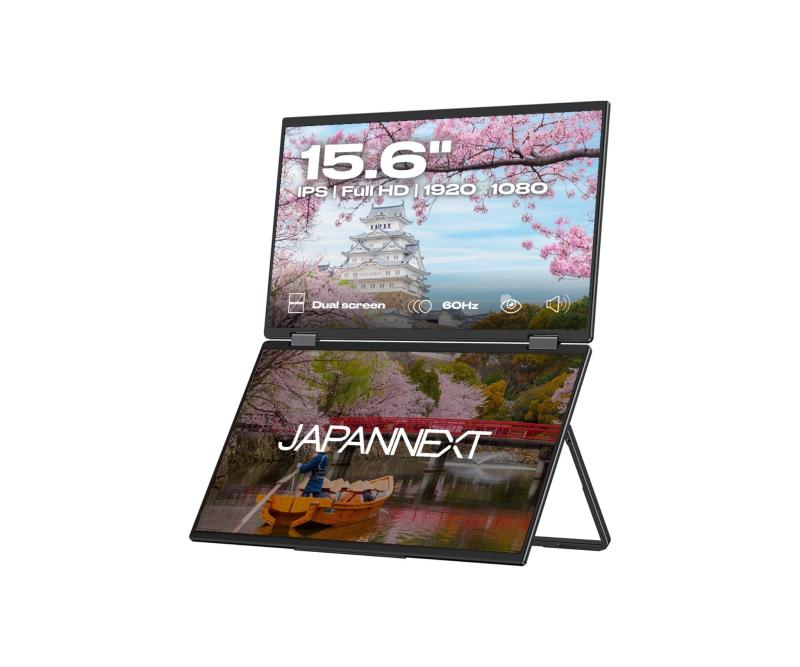 JAPANNEXT 14インチ IPSパネルx2搭載 WUXGA(1920x1200)解像度 デュアルモバイルモニター JN-DMD-IPS14WX miniHDMI USB-C 3画面拡張 接続表示(実質21インチ) オートフリップ 自立式キックスタン