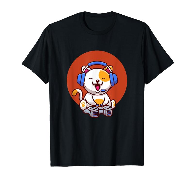 パソコンゲームが好きなかわいい猫 Tシャツ
