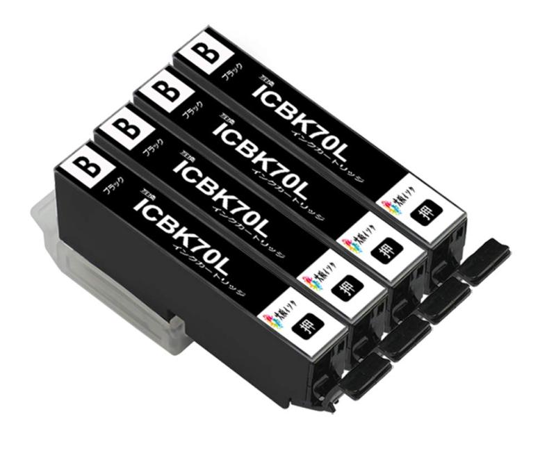 エプソン インクカートリッジ 70L 互換 IC6CL70L BK ICBK70Lブラック 4本セット EPSONさくらんぼ 対応機種: EP-706A EP-806AW EP-306 EP-976A3 EP-906F EP-905A EP-805AW