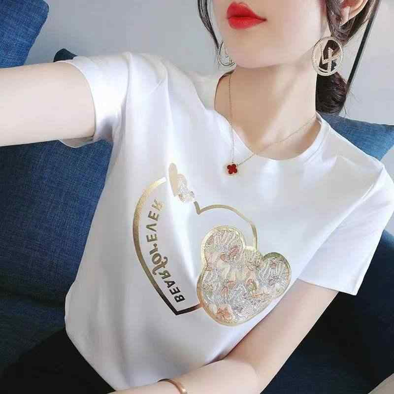 ・カテゴリ: Tシャツ・スタイル: カジュアル、オフィス、韓国風、エレガント・素材: ポリエステル、ポリウレタン・裏地素材含有率: 96%以上・柄: 英字、アニメ・仕様: プルオーバー・袖丈: 半袖・加工: 箔押し・シルエット: 標準・着丈: 標準丈（約50cm-65cm）・ネックライン: クルーネック・袖型: レギュラー・デザイン特徴: メタリックカラー・カラー展開: ブラック箔押し、ホワイト箔押し・サイズ展開: S、M、L、XL、XXL
