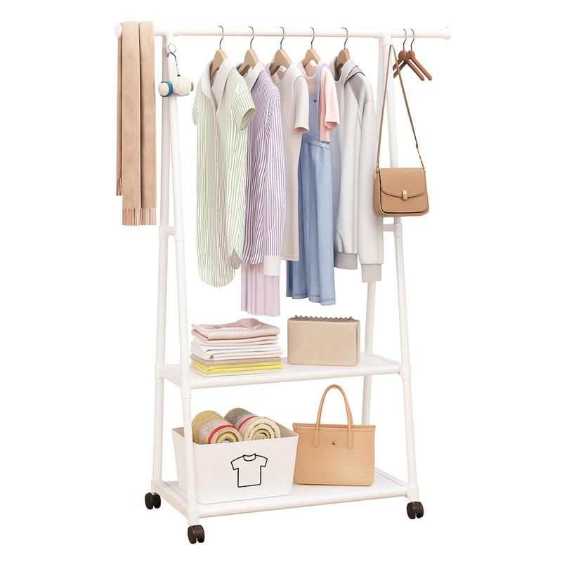 Splend-PlayReball ハンガーラック 棚付き スリム コートハンガー キャスター付き 2段棚 衣類収納 省スペース パイプハンガーラック シンプル 組立品 一人暮らし