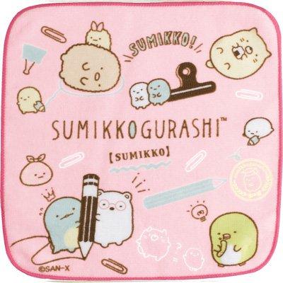 すみっコぐらし すみっコぐらしのおべんきょうテーマ プチタオル ピンクちらし CM00706