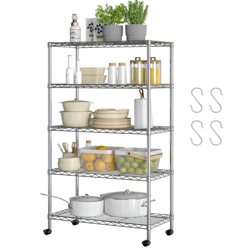 HEEOREV スリムスチールラック 棚 5段（サイズ：90x45x175.5CM） レンジ台 キッチンラック 省スペース棚 ストレージオーガナ...