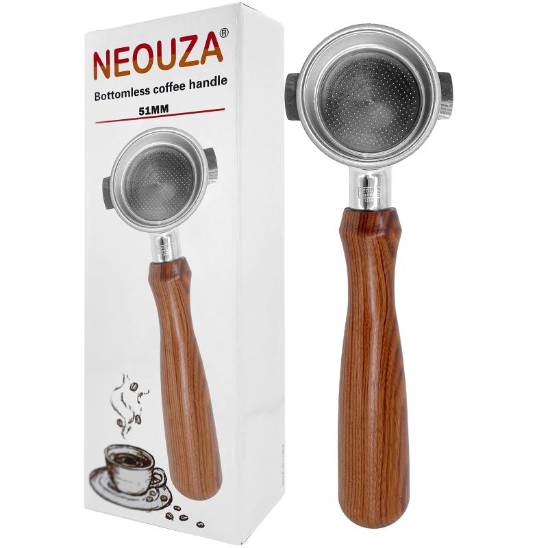 NEOUZA51mmエスプレッソボトムレスポルタフィルターデロンギ用2耳Delonghi ECP31.21 ECP33.21 ECP35.31およびその他のコーヒーマシン、304食品ステンレス鋼交換ハンドル取り外し可能フィルター、カッ