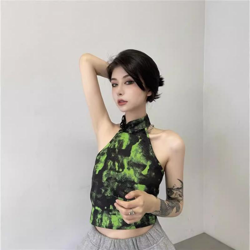 ・カテゴリ: Tシャツ・主な素材: ポリエステル100%・スタイル: スウィート、セクシー・ネックライン: ホルターネック・袖丈: ノースリーブ・フィット感: スリムフィット・着丈: ショート丈（約40cm超、50cm以下）・デザイン: アイスクリームカラー・カラー展開: グリーン・サイズ展開: S、M、L