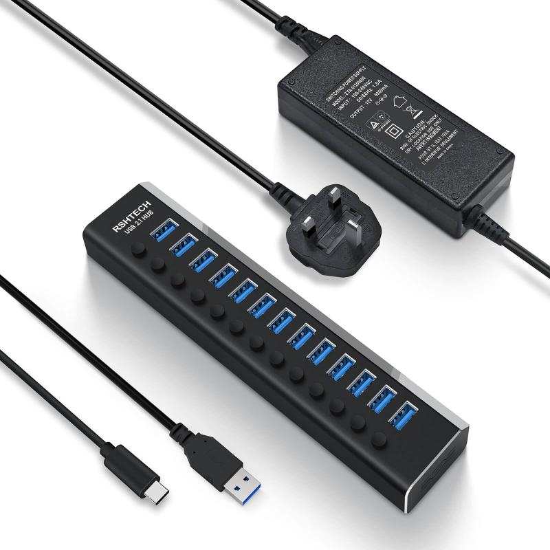 RSHTECH USB ハブ 3.1 Gen2 10Gbps 7ポート 2 in 1 ケーブル 付き アルミ製 USB HUB