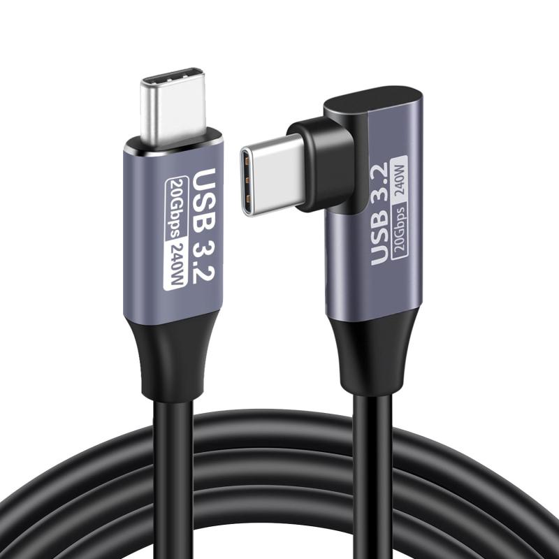 USB-C &amp; USB-C ケーブル L字 20Gbps高速データ転送 240W PD急速充電 4K@60Hz映像出力 USB3.2 Gen2x2 type-c to type-c ケーブル MacBook Pro/iPad Pro/Galaxy/Xperia等タイプC対応✅【L字型のデザイン】type-c ケーブル l字 は、片側L字型のデザインで、使いやすいようにしています。テレビ/ディスプレイの背後にある挿入口にしても、壁とソファの隙間にある挿入口にしても、ゲームをプレイする際に充電したりデータを転送したりする必要があっても、邪魔になりません。✅【240W急速充電】USB-PDが100Wから240Wまでの電力伝送をサポートすることを「拡張電力範囲」（EPR）と呼んでおり、最大48Vかつ5A（240W）の電力をケーブルが扱える条件が主です。また、これまでのUSB規格と同様に、EPRに対応したUSB-Cケーブルは、既存のUSB-PDデバイス（スマートフォンやノートPC）と下位互換性があります。✅【20Gbps超高速データ転送】usb3.2 gen2 type-c ケーブルは従来のUSB3.0(5Gbps)に比べて最大4倍の転送速度を実現、USB 3.2 Gen 2x2規格に対応し、最大20Gbpsの超高速データ転送により、音楽、映画、HD動画をわずか秒内に転送できます。✅【4K高画質出力】映像出力対応のtype c ケーブルは4K@60Hzの出力規格を持っています。TV番組や映画などの映像をモニターには4K高画質でお楽しみいただけます。映像出力可能なUSB-Cポートを搭載したタブレット/ラップトップなどの本体を映像入力可能なUSB-Cポートを持つモニターに接続することにより、大画面で鮮やかな映像をお楽しみ頂けます。⚠ご注意：4k出力機能対応機種かをご確認お勧め致します。✅【安全保護と高耐久性】弊社のusb c ケーブル は、安全性の向上のため、プルアップレジスターの実装により過電圧、過熱、ショート防止等の多重保護があります。ケーブルには引っ張りやねじれに強く、さらに絡まりにくさも兼ね備える耐久性の高いTPE素材を使用しています。25000回以上の折り曲げ試験に合格して、長期間の使用にも耐えられる断線に強い超タフUSB Type-Cケーブルです。コネクタ部分の素材にもこだわっており、機器との抜き差しが簡単におこなえます。✅【幅広い互換性】USB-C to Cケーブルは、MacBook Pro 2016/2017、MacBook Air 2018、iMac 2017、ChromeBook Pixel 2015、Dell XPS 15/13、モニター 4K、Galaxy S9/S9 Plus/S8/Note 8、Mate 20/Mate 20 Pro/P20/P20 Pro/Mate 10/P10、HTC U11/10など、さまざまなUSB Type-Cデバイスに対応しています。