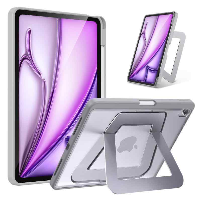 HEIGKOIK iPad ケース アルミ調節式 縦横スタンド ペンシルホルダー付き 薄型 軽量 耐衝撃 半透明カバー