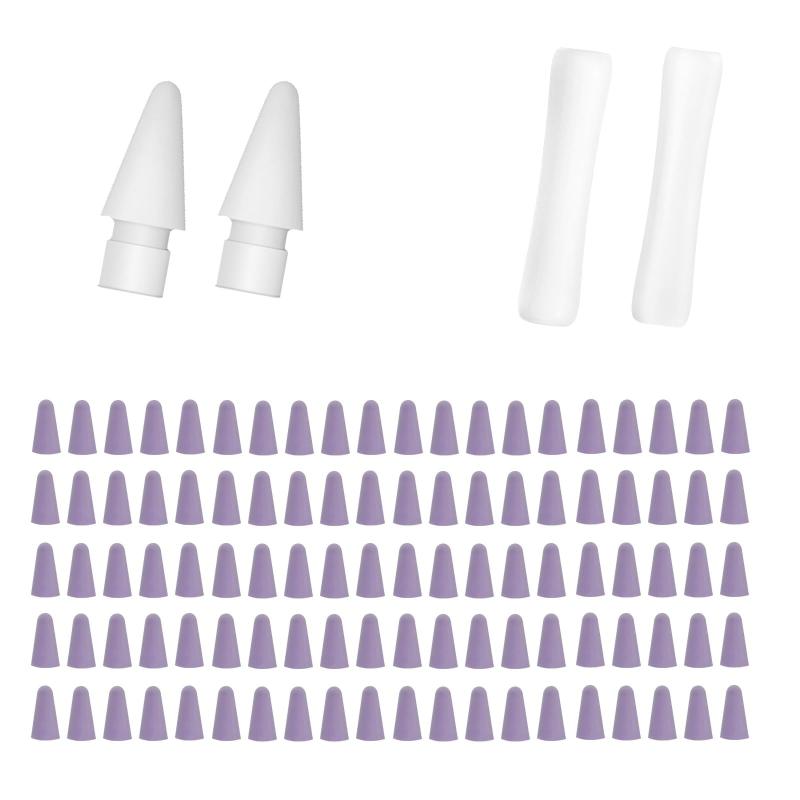 シリコンペン先スリーブ100個、交換用チップ2個、シリコンペンシルケース2個。Apple Pencil1/2/Pro/USB-Cに対応。iPad Pencil用iPencilペン先に最適。