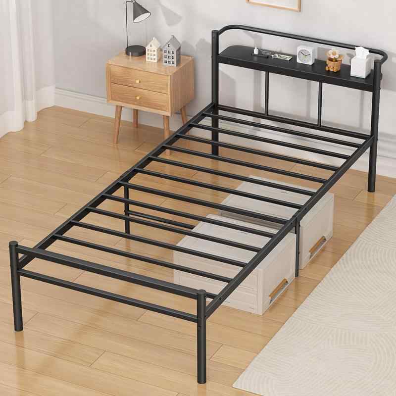 Rakuten - PRTONE ベッドフレーム ベッド 収納付き 頑丈耐久通気 パイプベッド ギシギシしない bed frame ベッド下大容量収納 ヘッドボードが2段階調でき 耐荷重約200kg