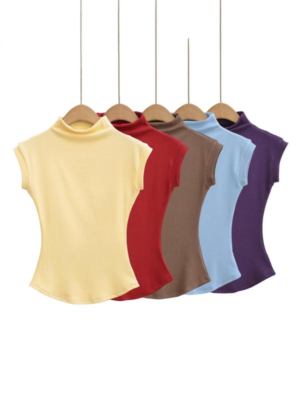 タンクトップ レディース 半袖 ノースリーブ Tシャツ インナー トップス カットソー ハイネック モックネック タイト フィット ストレッチ 伸縮性 無地 シンプル カジュアル 普段使い インナーシャツ アンダーウェア 春夏 サマー