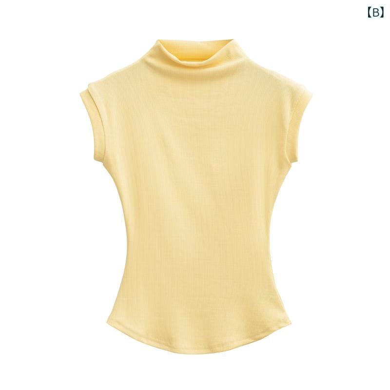GRATIQUE MIEIのタンクトップ レディース 半袖 ノースリーブ Tシャツ インナー トップス カットソー ハイネック モックネック タイト フィット ストレッチ 伸縮性 無地 シンプル カジュアル 普段使い インナーシャツ アンダーウェア 春夏 サマー｜アングル3