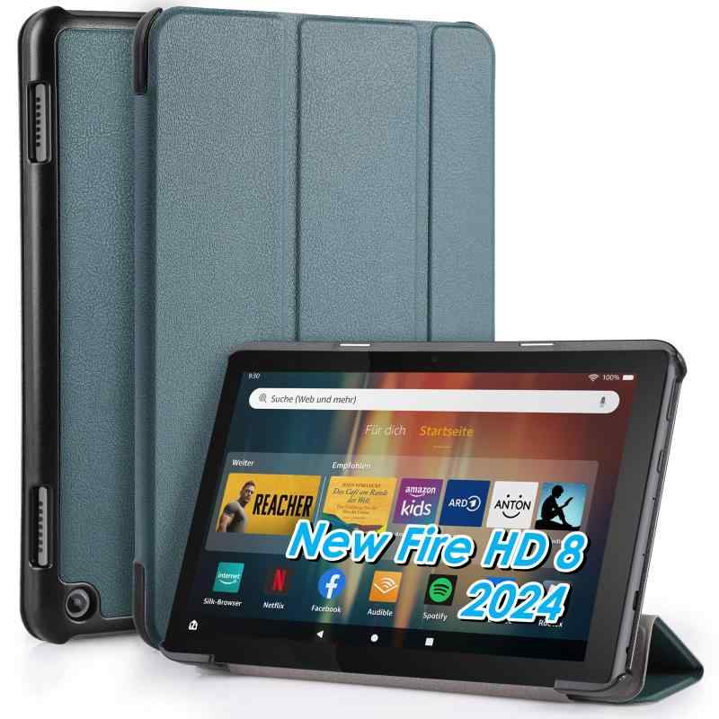 WD&CD Fire HD 8 2024/2022/2020 8インチ 対応 タブレットケース New Fire HD 8 2024 対応 タブレットカバー 薄型 耐衝撃 オートスリープ機能 肌感レザー 三つ折りスマート マグネット式 保護カバー