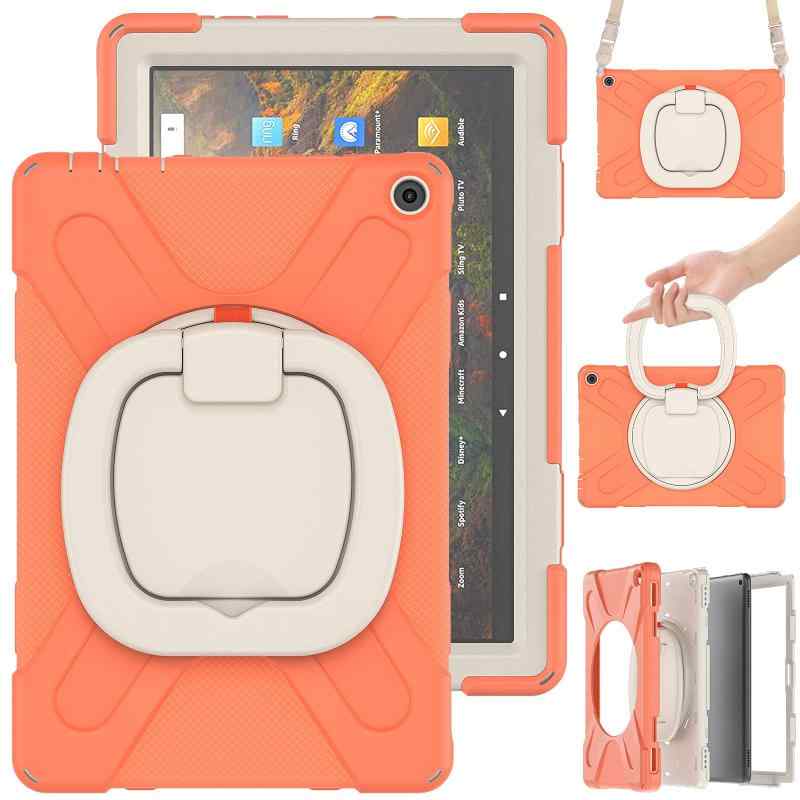 縦置き 横置き Fire HD 10 Plus 2021年型 ケース Fire HD 10 カバー 360度回転 持ち手付き 斜め掛け ショルダーベルト 肩掛け ストラップ Fire HD 10 プラス 10.1インチ タブレット 保護ケース 耐衝撃 頑