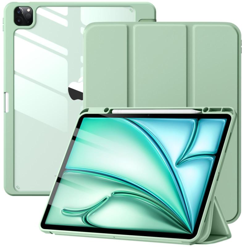 Maledan 対応iPad Air 13インチ ケース 2024新型 M2-13インチ専用 アクリル製 ペンシル収納ホルダー付き PUレーザー/三つ折り 2つスタンド オートスリープ機能 Pencil Proワイヤレス充電対応 薄型軽量