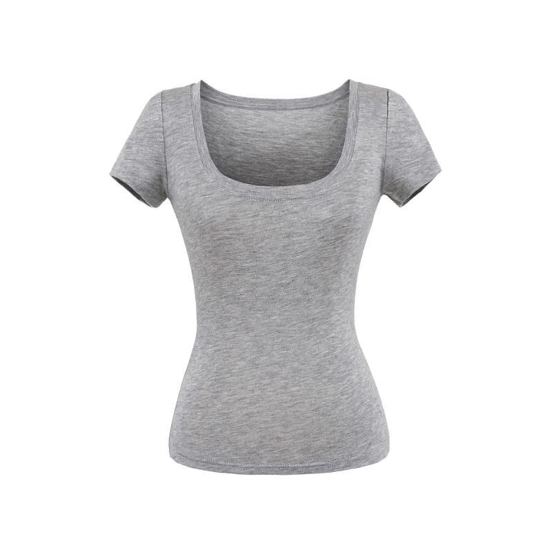 Tシャツ カットソー トップス レディース 半袖 ショート丈 Uネック スリム 細見え 着痩せ タイト インナー シャツ 伸縮性 ストレッチ 無地 カジュアル 韓国風 お出かけ 普段使い デイリー 重ね着 スタイリッシュ