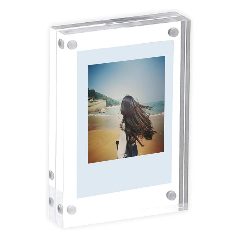 MYFEELGAGA アクリル フォトフレーム チェキ Lスクエア(ポラロイド風) LSサイズ 大名刺 instax SOUARE SELPHY SQUARE ブロック型 マグネット フレーム 横縦置き兼用 両面透明 100 110mm