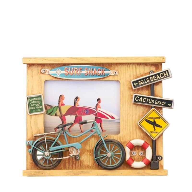［秋月貿易 ］Vintage Photo Frame ヴィンテージ フォトフレーム SURF SHACK BICYCLE 約 W25 x D4.5 x H20 cm 2204F-716
