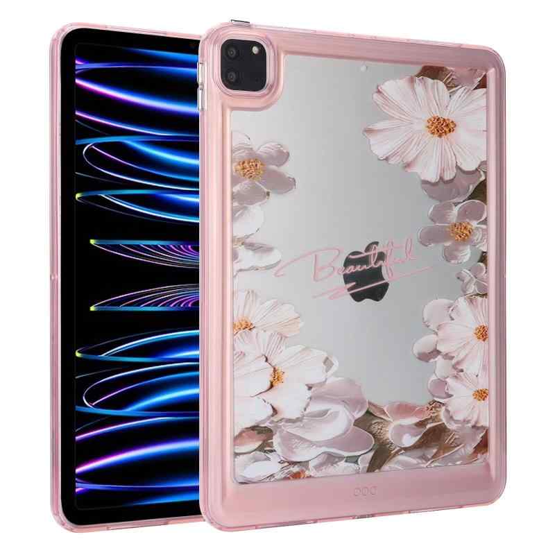 Liquid Crystal Protector - iPad7 iPad8 iPad9 クリアケース 花柄 花びらパターン 擦り傷防止透明 耐衝撃 iPad 10.2 インチ スリムタブレットカバー ハードPC背面 ソフトTPUバンパー付き 保護カバー スリムフィット