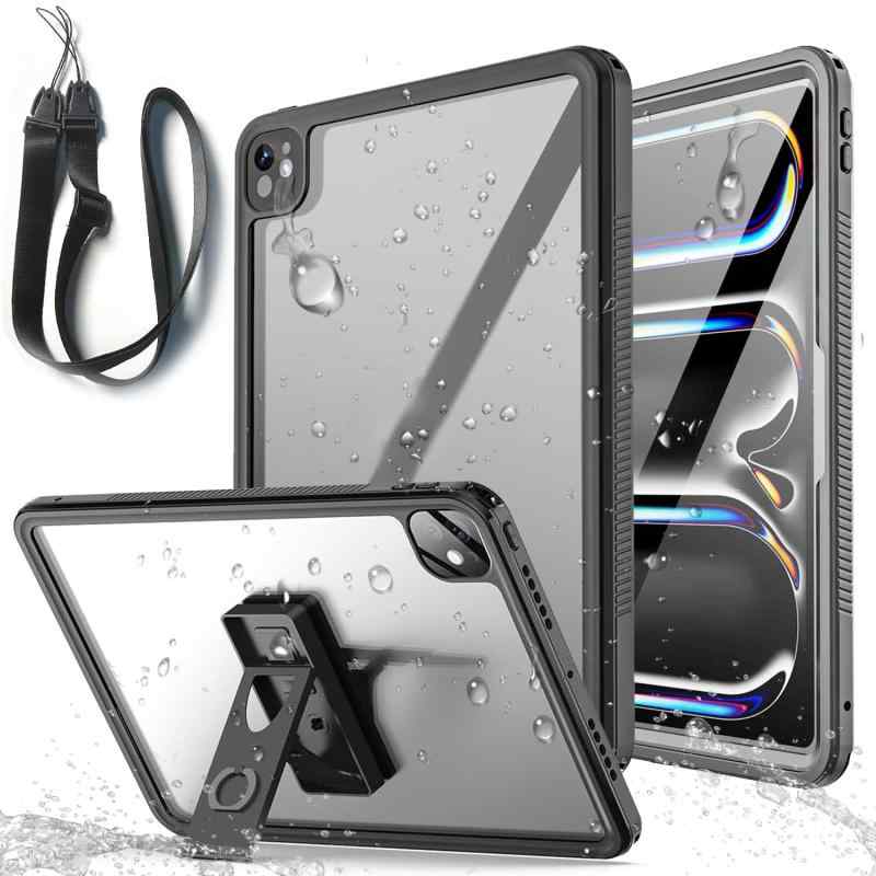 iPad 防水ケース お風呂カバー IP68防水 耐衝撃 スタンド機能付き 薄型 軽量 手触り クリア 防雪 防塵 水場 潜水 浴室用 iPad 防水カバー