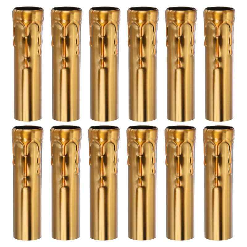 乐天商城 - PATIKIL 100 mm トールキャンドルカバースリーブ 12個 金属 E14 シャンデリアソケットスリーブ 垂れ下がる燭台ベースアクセサリー付き 電球ライトベースホルダー 照明ランプ DIY用 金ブロンズ