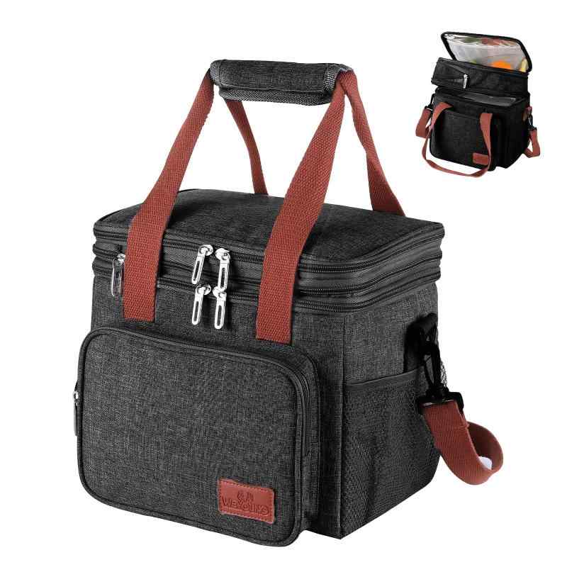 JIYUNII クーラーボックス クーラーバッグ 二層式 3層断熱 保温 保冷バッグ 小型 防水 軽量 折り畳み収納可能 手提げと肩掛け両用 お弁当収納バッグ 10L キャンプ お花見 運動会 通勤