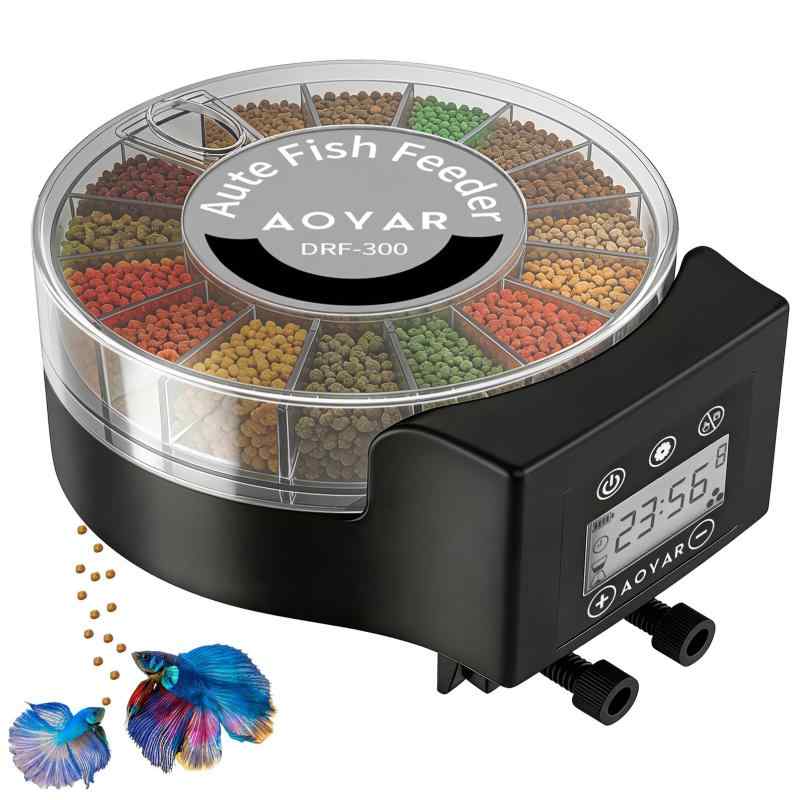 自動給餌器 魚 熱帯魚 メダカ 自動餌やり機: 金魚 自動餌やり器 えさやり器オートフィーダー 水槽 給餌器 静音 配給量調節可能 2つの取り付け方 留守中の餌やり 200ML
