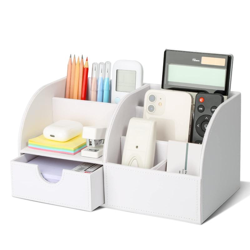 Richblue 卓上収納 ペン立て PUレザー 収納ボックス 収納ケース デスクオーガナイザー リモコンラック 小物入れ 引き出し 収納 ペンスタンド 小物ケース 鉛筆 文具 リモコン 小物収納 自宅 オ