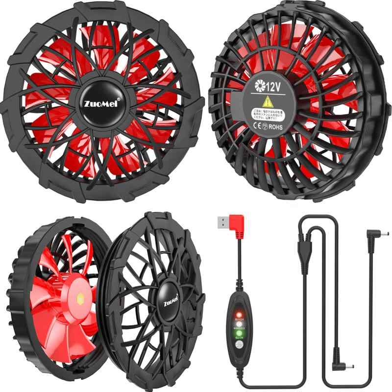 ZuoMei 12Vファン 作業服ファン 扇風機 USB電源5-12V変換ファン 12V互換ファンユニット ブラシレスモーター 6000RPMスピード超大風量 ファンブレード清潔可 85度の傾斜排気口 サーキュレーター QC3.0