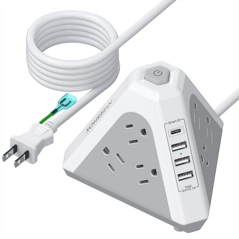 電源タップ usb コンセント 雷ガード 延長コード 2m タワー型電源タップ 三角タップ 9個AC口 4個USBポート NVEESHOX テーブルタップ OAタップ たこあしコンセント 過負荷保護 安全保護機能 PSE認証