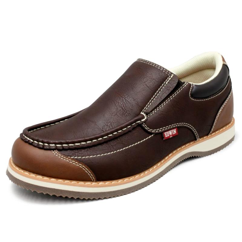 [エドウィン] スリッポン メンズ 革靴 スニーカー カジュアルシューズ 3E 紐なし ローファー 軽量 PUレザー 上質素材 柔らかい おしゃれ 紳士靴 黒 茶 edm9808