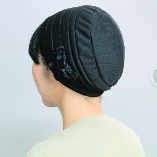 [女神の帽子] おしゃれヘアキャップ 19 005 取り外しのできるリボン付 (黒)