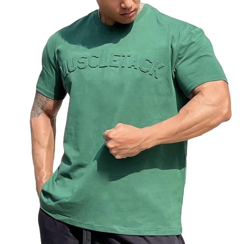 Rakuten - [Anmurye] ジムtシャツ 半袖 メンズ 筋トレ 半ルーズ 立体ロゴ 半袖 ストレッチ フィットネス トレーニング スポーツ おしゃれ 吸汗 通気 上着