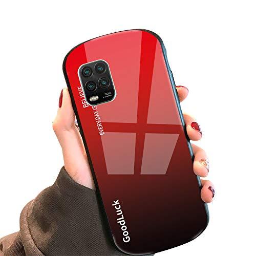 乐天商城 - Mi 10 Lite 5G XIG01 ケース/カバー 背面強化ガラス シンプル タフで頑丈 背面カバー シャオミ 小米 10ライト5G かっこいい スリム ケース/カバー スマホケース おしゃれ カバー(レッド)