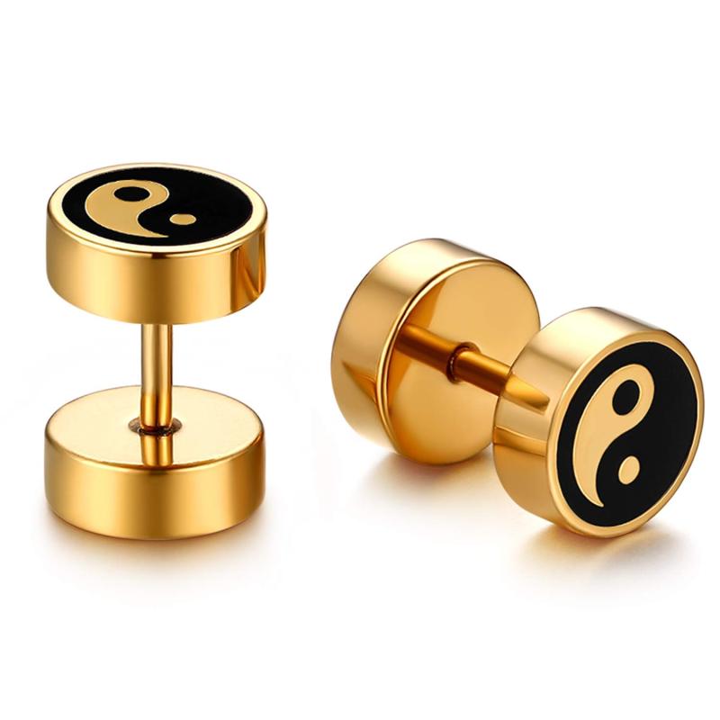 Rakuten - JEWELRYWE アンティーク ピアス キャッチ 太極図 八卦図 陰陽 レトロ ステンレス スタッドピアス 男女対応 中華風 個性 メンズ レディース ファション アクセサリー
