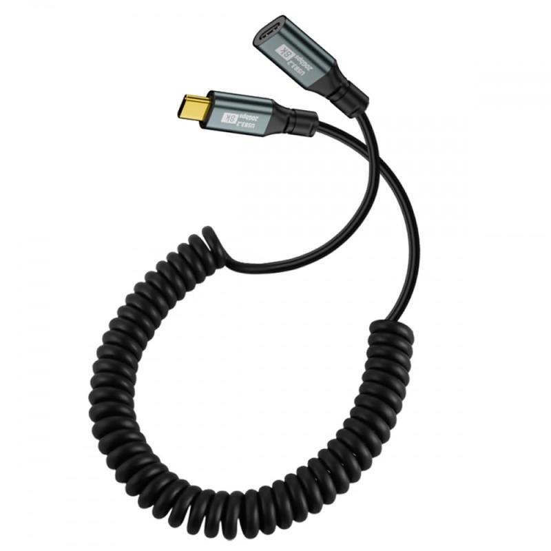 CY ストレッチ コイル状 USB-C USB4 ケーブル 20Gbps 100W 8K ラップトップ キーボード タブレット Type-C アングル オス - オス ケーブル 電源&データ用
