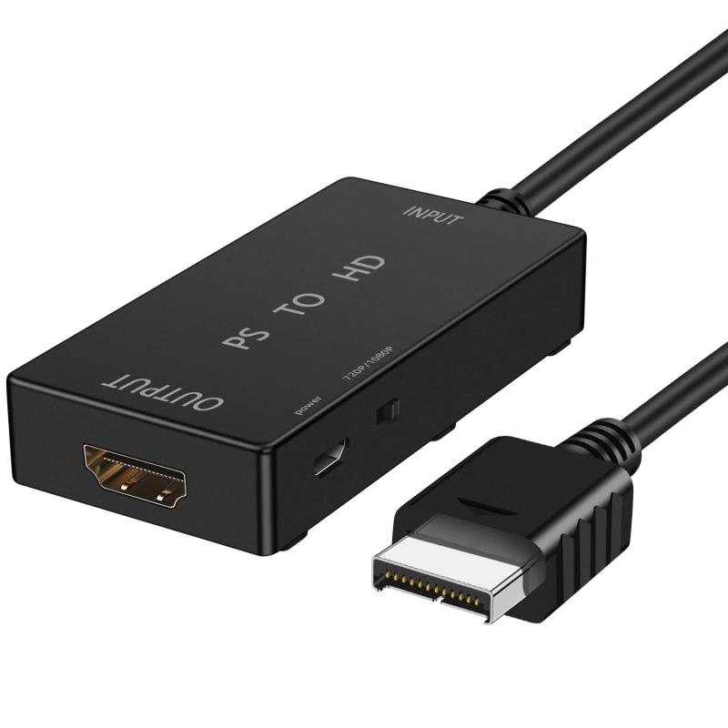 PS1/PS2専用 HDTV HDMI変換アダプターケーブル PS1/2/3 ディスプレイモードをサポート720P/1080P HDTV PC フル HD ケーブルアダプターに適しています-ブラック（USB-Microケーブル付属）