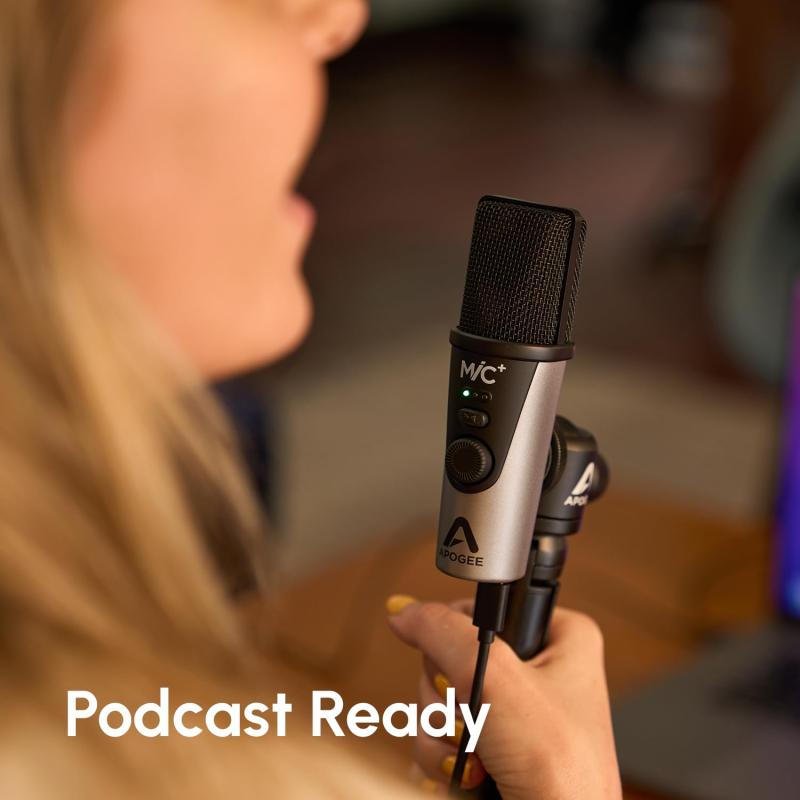 Apogee USBマイク iOS/Mac/Windows対応 24bit/96kHz USB Type-C &amp; Type-A/Lightning 配信用マイク ボーカル録音 ヘッドホン接続可 web会議 MiC Plus スタンド付き