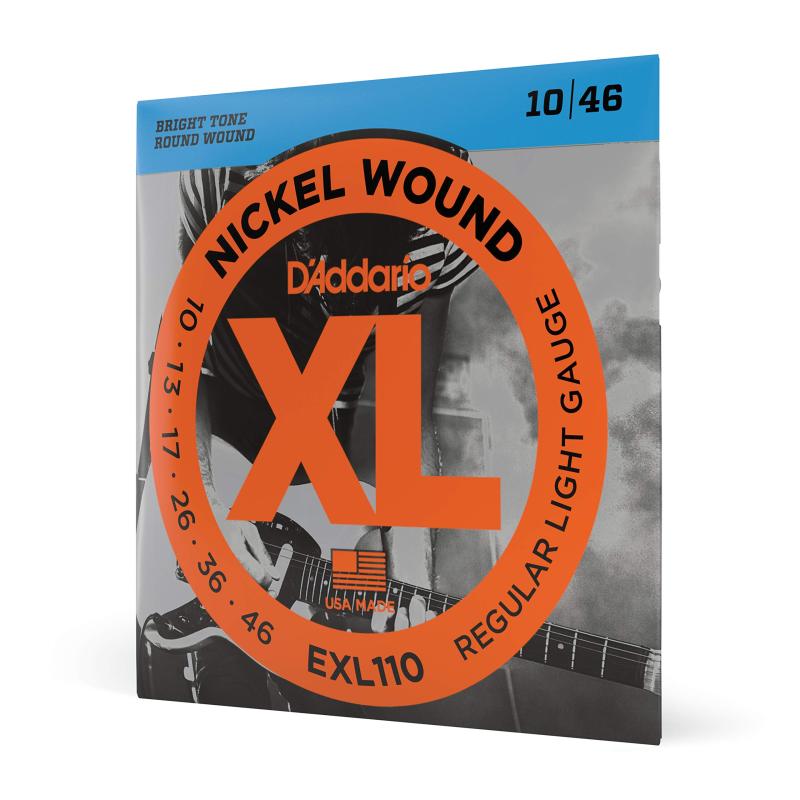 D'Addario ダダリオ エレキギター弦 XL Nickel .010-.046 Regular Light EXL110 【】XL Nickel Woundは、D'Addarioで最も人気のあるエレキギター用弦で、六角形の高炭素鋼を採用したコアワイヤー(芯線)に、ニッケルメッキスチールワイヤーを精密に巻き付けています。癖の無いサウンドと豊かなレンジ、またD'Addario製品を手に取ったことのある人なら、誰もが感じるであろう指先と一体化するようなフィール感。明るい音色と正確なイントネーションを提供し、幅広い音楽スタイルにマッチする弦です。こちらの商品は日本国内商品となります。並行輸入品に関しては、を受けることが出来ませんのでお気を付け下さい。