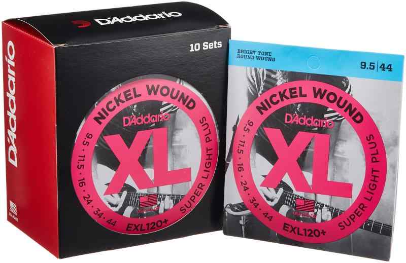 D'Addario ダダリオ エレキギター弦 XL Nickel .0095-.044 Super Light Plus 10セット EXL120+ 【】XL Nickel Woundは、D'Addarioで最も人気のあるエレキギター用弦で、六角形の高炭素鋼を採用したコアワイヤー(芯線)に、ニッケルメッキスチールワイヤーを精密に巻き付けています。癖の無いサウンドと豊かなレンジ、またD'Addario製品を手に取ったことのある人なら、誰もが感じるであろう指先と一体化するようなフィール感。明るい音色と正確なイントネーションを提供し、幅広い音楽スタイルにマッチする弦です。こちらの商品は日本国内商品となります。並行輸入品に関しては、を受けることが出来ませんのでお気を付け下さい。
