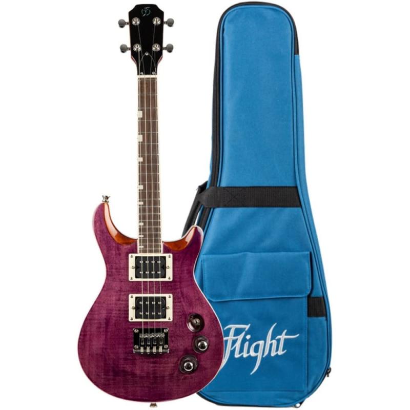 フライトウクレレ Flight Rock Series エレキウクレレ(4弦ギター)、見た目と音はエレキギター、弾き方はウクレレ、ギグバッグ付き、Vanguard トランスパープル FUR-VG-TPP