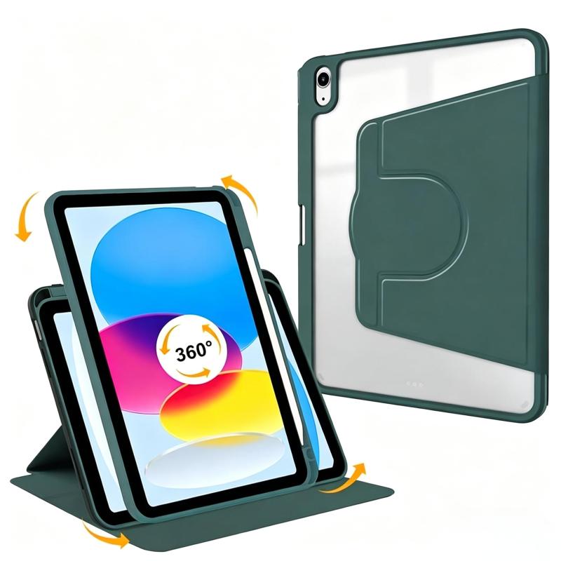 HITACHI - 縦置きiPadケース360°回転スタンド 背面クリア アップルペンシル収納 アイパッド 透明 ケース かわいい ペン収納 耐衝撃 軽量 オートスリープ機能付 軽量 薄型 iPadカバー