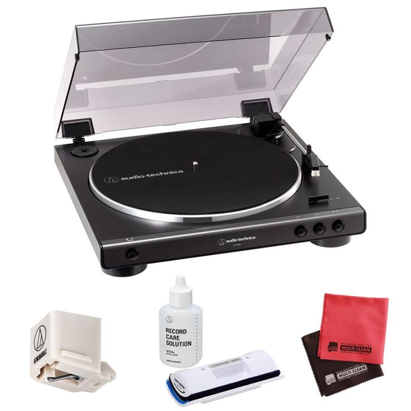 オーディオテクニカ レコードプレーヤー AT-LP60X DGM ダークガンメタリック フルオート 自動再生 ベルトドライブ フォノイコライザー内蔵 クリーナー＆交換針＆マイクロファイバー セット