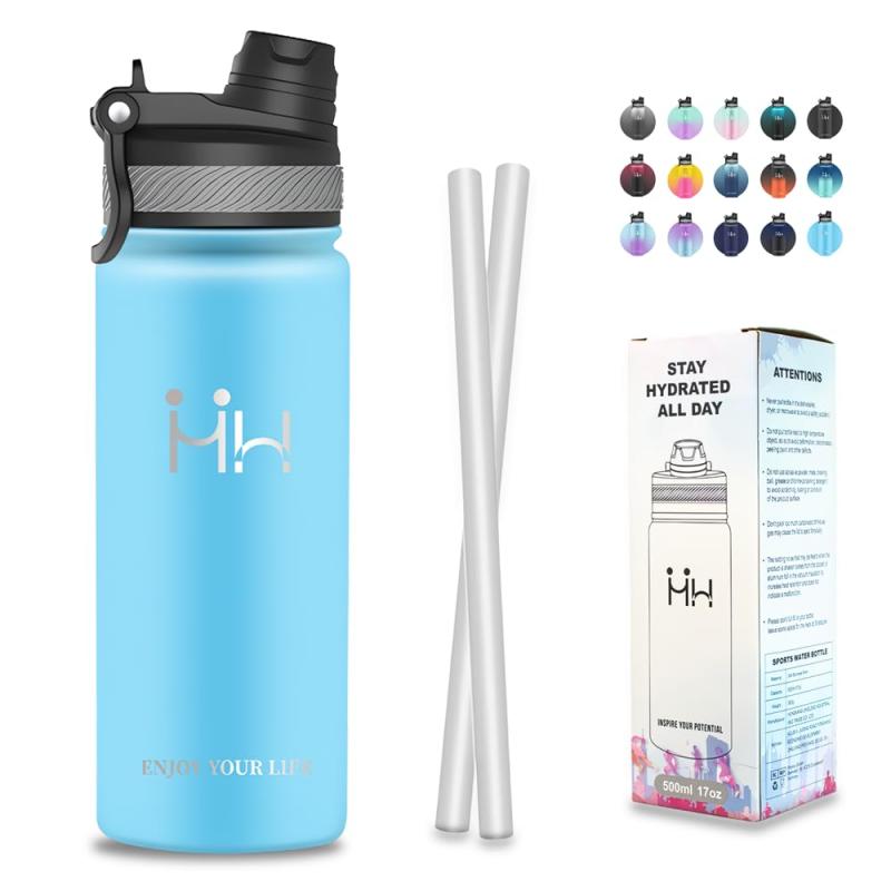 YANGYAO 500ml 水筒 真空断熱 ステンレス製 保温保冷 洗うのが簡単な 漏れ防止 炭酸飲料も入る 宇宙ボトル お子様に最適 学生 出 勤 ビジネスマン シームレス 軽量 ストロー付き ハンドル付き